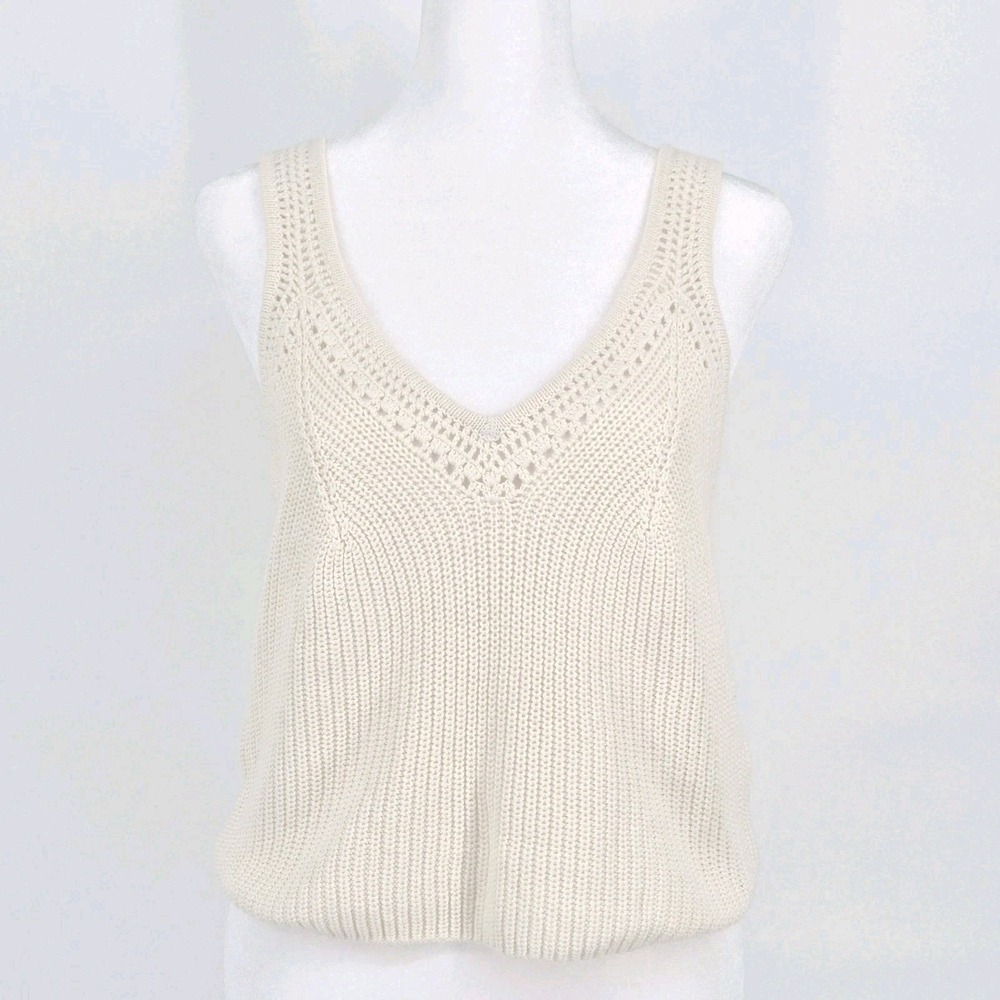 Abercrombie & Fitch Women's Sweater‎ Tank Top Cream Knit Crotchet V-Neck Boho S